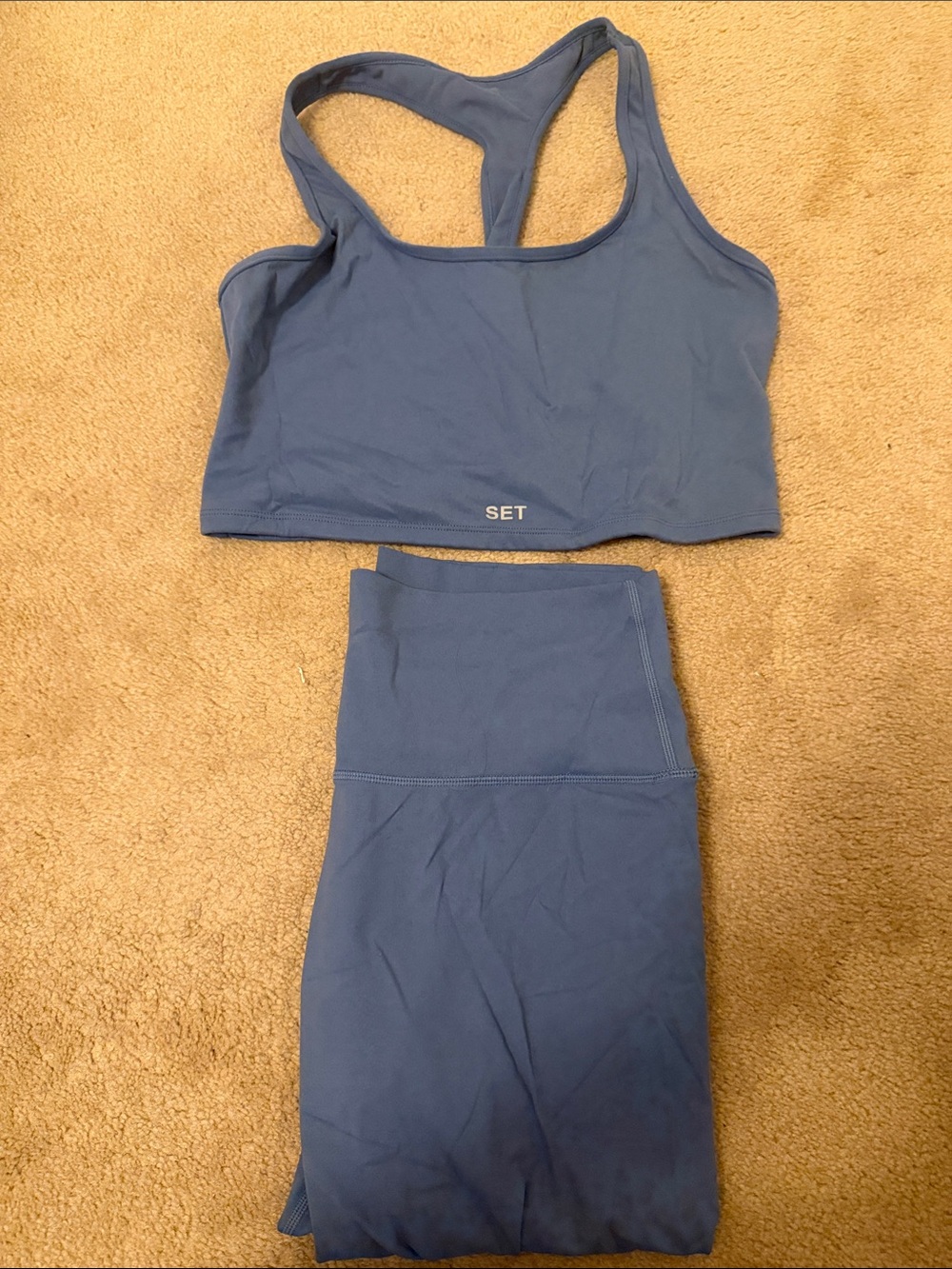 Women's Blue Racerback Sports Bra & High-Waist Leggings Set